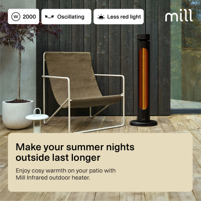 Mill CBOC20FLOOR Oscilliating Infrared Outdoor Heater, 2000 W, Black  |  Mill