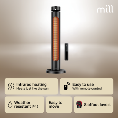 Mill CBOC20FLOOR Oscilliating Infrared Outdoor Heater, 2000 W, Black  |  Mill