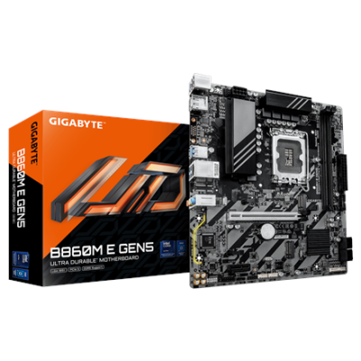 Gigabyte B860M E GEN5  |  Processor family Intel  |  Processor socket LGA1851  |  DDR5  |  Number of SATA connectors 4  |  Supported hard disk drive interfaces SATA, M.2