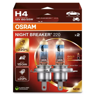 Halogen bulbs H4, 60 / 55 W, 12V, NIGHT BREAKER 220 series