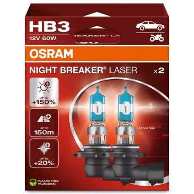 Halogen bulbs HB3, 12V, 60W, 3200K, NIGHT BREAKER LASER series