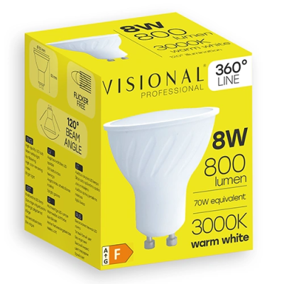 LED bulb GU10, 8W, 120°, 3000K, 800Lm