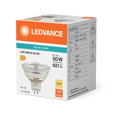 LED bulb GU5.3, MR16, 6.1W, 621lm, 3000K, 12V, 36°