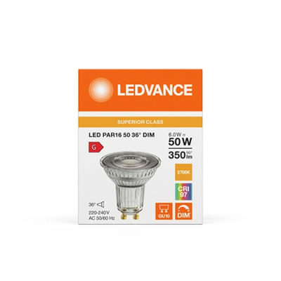 Dimmable LED bulb GU10, 6W, 350Lm, 2700K, 36°