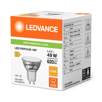 LED bulb GU10, 5.6W, 620Lm, 3000K, 120°