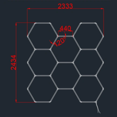 Hexagon luminaire set, 8 pc., with accessories, 280W, 6000K, IP20, 33600 Lm