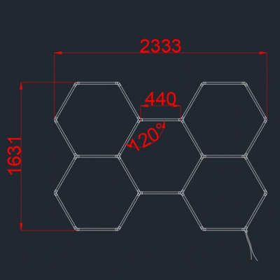 Hexagon luminaire set, 5 pc., with accessories, 192W, 6000K, IP20, 23040 Lm
