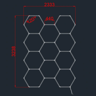 Hexagon luminaire set, 11 pc., with accessories, 385W, 6000K, IP20, 46200 Lm