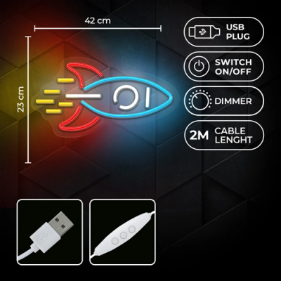 LED Neon light sign - rocket, multicolor