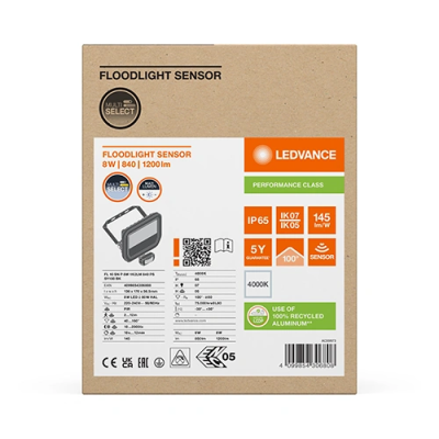 Āra LED prožektors ar sensoru 8W / 6W, 4000K, IP65, 1200 / 850Lm, FLOODLIGHT SENSOR 10