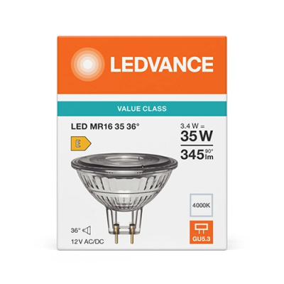 LED bulb GU5.3, MR16, 3.4W, 4000K, 345Lm, 12V, 36°