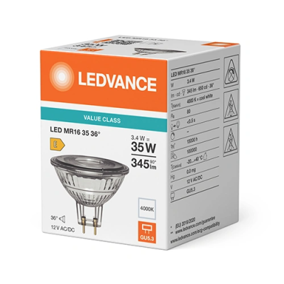 LED bulb GU5.3, MR16, 3.4W, 4000K, 345Lm, 12V, 36°