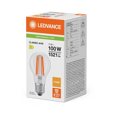 LED Filament bulb E27, A100, 11W, 1521Lm, 2700K, 300°