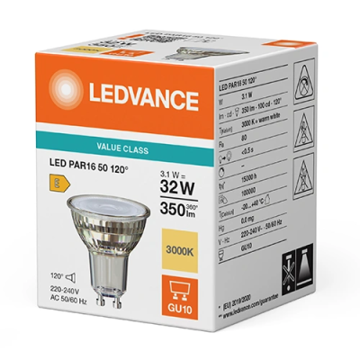 LED bulb GU10, 3.1W, 3000K, 350Lm, 120°