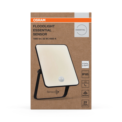 Outdoor LED floodlight with sensor 20W, 4000K, 1900Lm, IP65, Essential Sensor