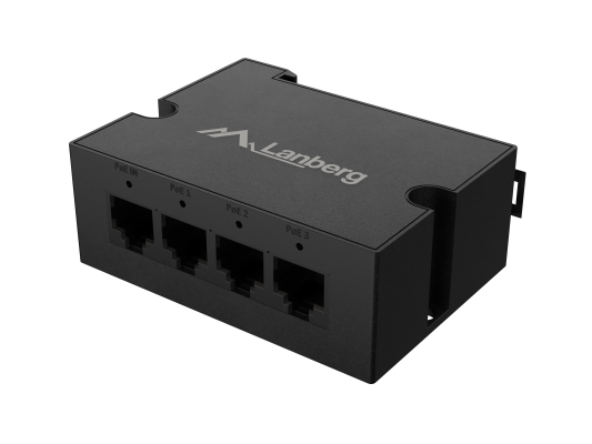 Lanberg Switch PoE Extender 1xIn 3xOut Gigabit Ethernet Din Rail BT 90W metal clips  |  DIN-GE4-BT-90W