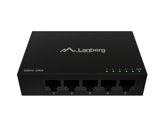 Lanberg Switch 5x1GB / s Unmanagment Gigabit Ethernet Desktop 12V metal case  |  DSM1-1005  |  Unmanaged  |  Desktop