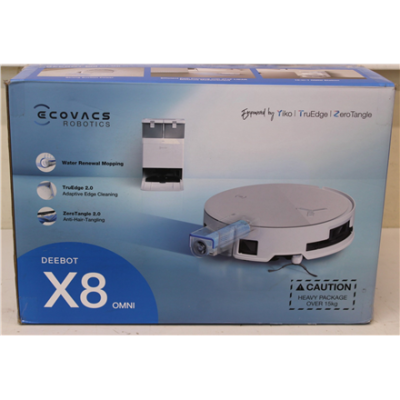 SALE OUT. Ecovacs DEEBOT X8 OMNI Vacuum cleaner, Robot, Wet&Dry, 18000Pa, TruEdge 2.0, AIVI 3D 3.0, YIKO-GPT, White+Auto-empty station  |  Ecovacs Robotic Vacuum Cleaner  |  DEEBOT X8 OMNI  |  Wet&Dry  |  Lithium-Ion  |  5200 mAh  |  Dust capacity 0.22 L 