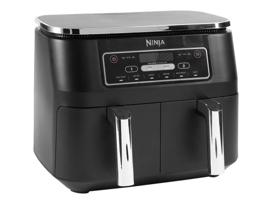 NINJA  |  Gaisa friteze  |  AF300  |  Jauda 1 cepšanas nodalījumam: 1200 W; 2 cepšanas nodalījumiem: 2400 W  |  Ietilpība 7.6 L  |  Melns