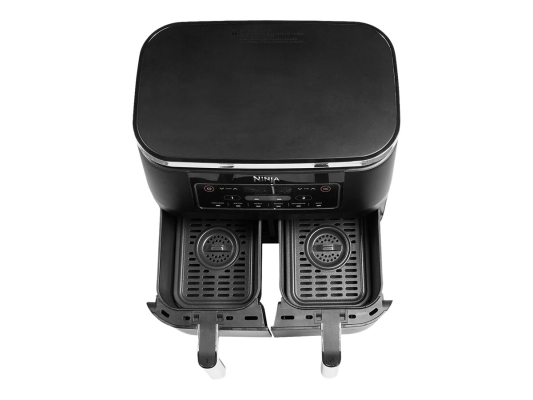 NINJA  |  Gaisa friteze  |  AF300  |  Jauda 1 cepšanas nodalījumam: 1200 W; 2 cepšanas nodalījumiem: 2400 W  |  Ietilpība 7.6 L  |  Melns