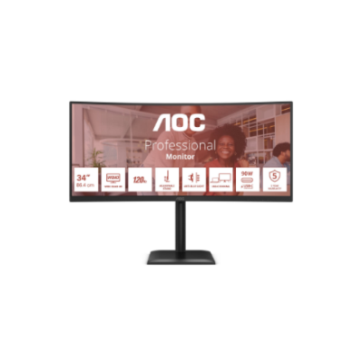 AOC CU34E4CV  |  34 "  |  VA  |  21:9  |  120 Гц  |  4 мс  |  3440 x 1440 пикселей  |  Количество HDMI портов 2  |  Черный