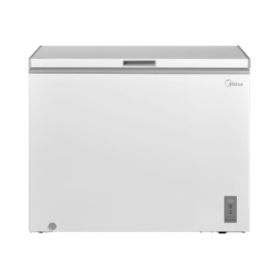 Midea Freezer  |  MDRC345FZE01  |  Energy efficiency class E  |  Chest  |  Free standing  |  Height 85 cm  |  Total net capacity 249 L  |  Display  |  White