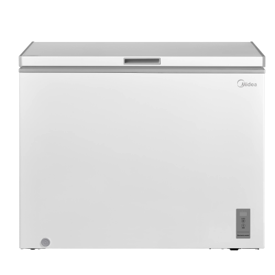 Midea Freezer  |  MDRC345FZE01  |  Energy efficiency class E  |  Chest  |  Free standing  |  Height 85 cm  |  Total net capacity 249 L  |  Display  |  White