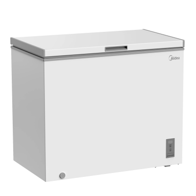 Midea Freezer  |  MDRC345FZE01  |  Energy efficiency class E  |  Chest  |  Free standing  |  Height 85 cm  |  Total net capacity 249 L  |  Display  |  White