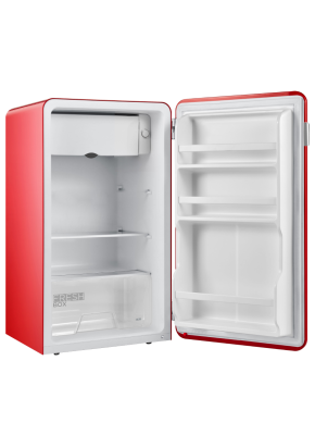 Midea Refrigerator  |  MDRD142SLE32  |  Energy efficiency class E  |  Free standing  |  Larder  |  Height 83.5 cm  |  Fridge net capacity 93 L  |  41 dB  |  Red