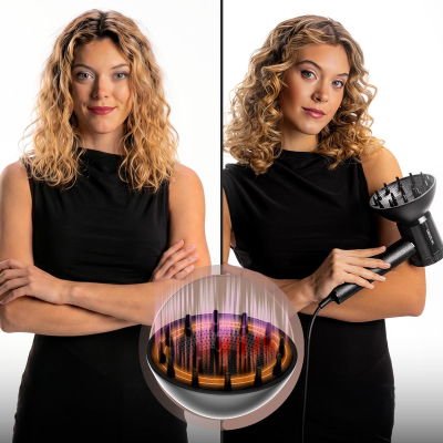 Cecotec Hair Dryer  |  DryGlam Waves i-Sensor Pro  |  1600 W  |  Number of temperature settings 4  |  Ionic function  |  Black  |  Diffuser nozzle