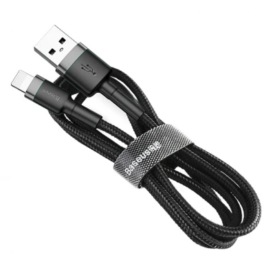 Baseus Cafule kabelis izturīgs neilona vads USB  /  Lightning QC3.0 2.4A 1m Melns-Pelēks