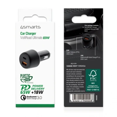 Automobiļa Lādētājs VoltRoad Ultimate 83W ar PD un QC melns