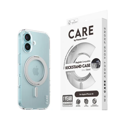 CARE Feature case with Silver Kickstand MagSafe iPhone 16, Caurspīdīgs