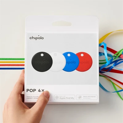 Chipolo POP – Bluetooth трекер с заменяемой батареей для iOS & Android, 4pack - Черный, Белый, Красный, Синий