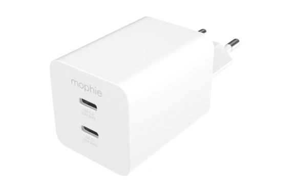 mophie Essentials Power Adapter Dual USB-C PD 50W EU Balts