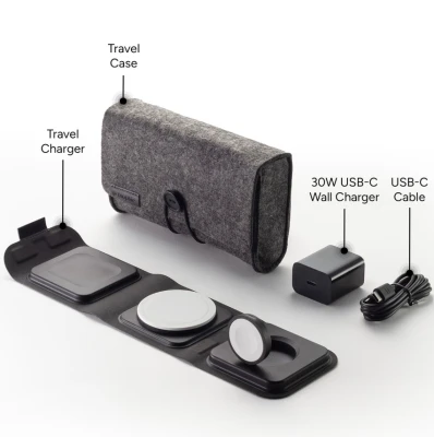 mophie-3in1 travel charger MagSafe with adapter EU Black
