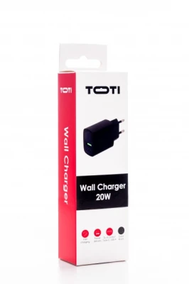 SEEK TOTI 20W Type-C + USB A настенный быстро заряжающий адаптер, Черный