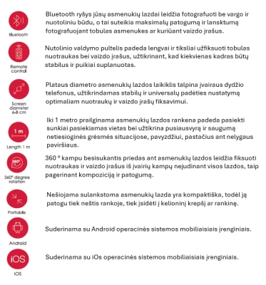 Селфи-палка SEEK TOTI с легким штативом L12-B, черный