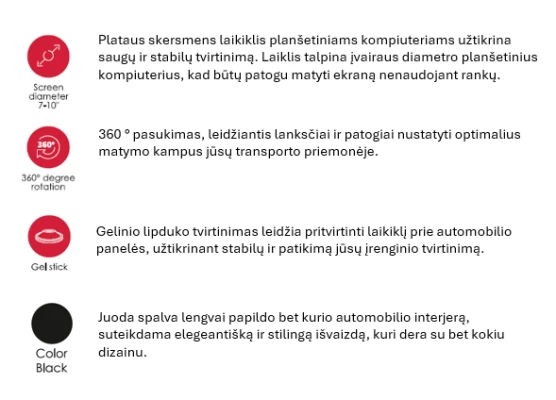 SEEK TOTI Universālais automašīnas sūknēšanas planšetdatora turētājs, melns