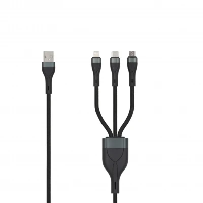 SEEK TOTI USB A uz microUSB / Type-C / Lightning, 1.5 m pinuma kabelis 2A (ne-MFI), melns