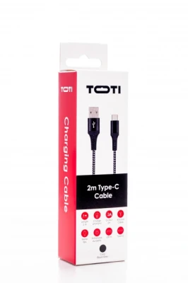 SEEK TOTI USB A uz Type-C, 2m pinuma kabelis 2A, melns / ātelēts pelēks
