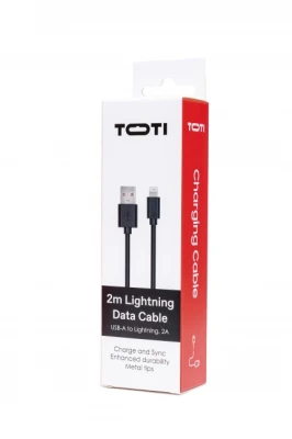 SEEK TOTI USB-A uz Lightning, 2m PVC datu kabelis 2A (ne-MFI), melns