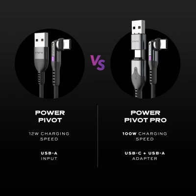 STATIK PowerPivot Pro USB-C to USB-C Cable  |  100 W  |  Rotating Connector  |  USB-A Adapter  |  2 m  |  Black