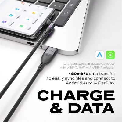 STATIK PowerPivot Pro Нейлоновый Оплетка Кабель, USB-C на USB-C, 3м, Черный