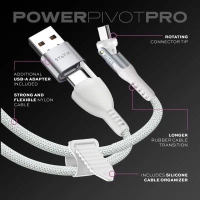 STATIK PowerPivot Pro Нейлоновый Оплетка Кабель, USB-C на USB-C, 3м, Белый