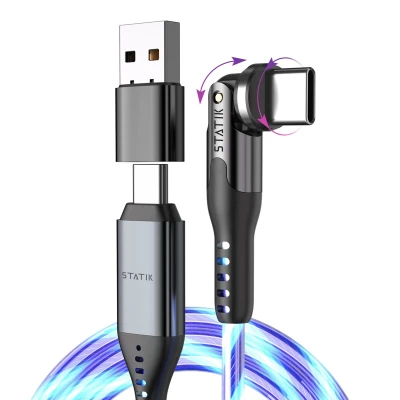 STATIK PowerPivot Pro, spīdošs LED kabelis, USB-C uz USB-C, 2m, Melns