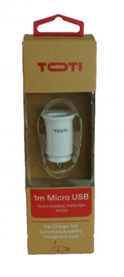 TOTI Divu USB auto lādētājs ar micro usb kabeli 1m 2.1 A, balts