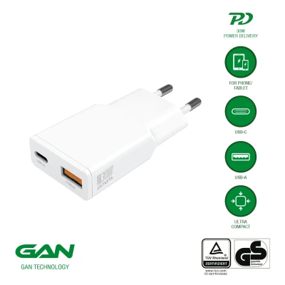 Сетевой зарядное устройство PDPlug Duos Slim 30W GaN 1C+1A белый