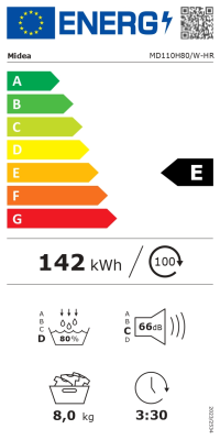 Midea MD110H80 / W-HR Dryer  |  Heat Pump  |  8 kg  |  Depth 60 cm  |  Energy Class E  |  White