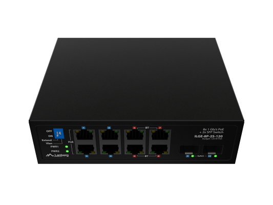 Lanberg Switch PoE 4xBT 4xAT 4xSFP Din Unmanagment Gigabit Ethernet  |  ILGE-8P-2S-120  |  Unmanaged  |  Din rail